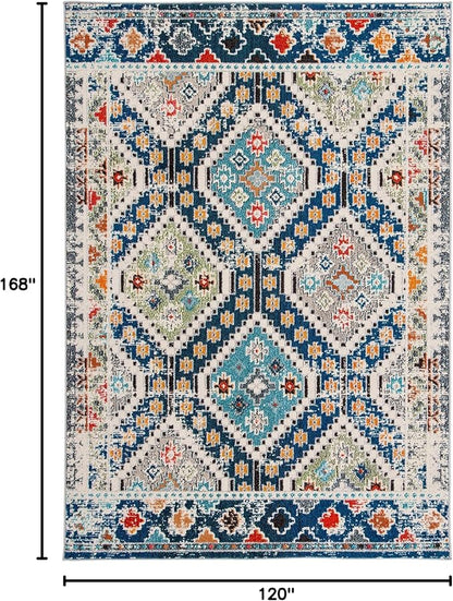 SAFAVIEH Madison Collection Area Rug - 10' x 14', Navy & Beige, Boho Diamond Distressed Design, Non-Shedding & Easy Care, Ideal for High Traffic Areas in Living Room, Bedroom (MAD418M)