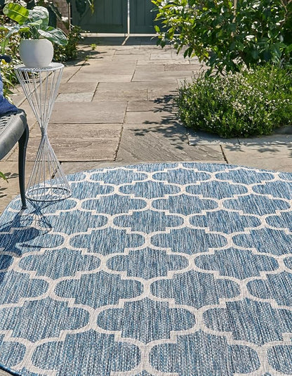 Unique Loom Outdoor Trellis Collection Area Rug (3' 3" x 5' 3" Oval, Navy Blue/ Ivory)