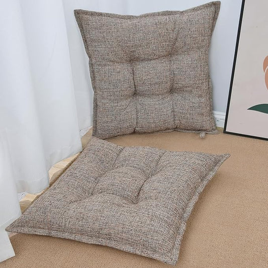 SINSOSSO Large Floor Pillows 22", Thickened Bite-Size Memory Foam Square Non-Slip Cushions for Office Back Support/Yoga/Chair Seat, Fashionable Color-Blocked Fabric & Washable, Light Brown, 2 PCS