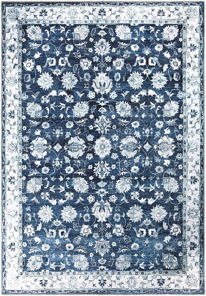 Bloom Rugs Washable Non-Slip 6' x 9' Rug - Dark Blue Traditional Bordered Area Rug for Living Room, Bedroom, Dining Room, and Kitchen - Exact Size: 6' x 9'