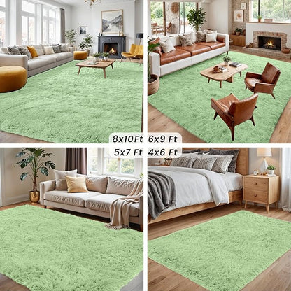8x10 Area Rugs for Living Room Rug: Soft Fluffy Shag Mint Green Rugs for Bedroom, Non-Slip Large Fuzzy Plush Rug Indoor Floor Carpet for Nursery Kids Boys Girl Room, Dorms, Playroom, Modern Home Decor