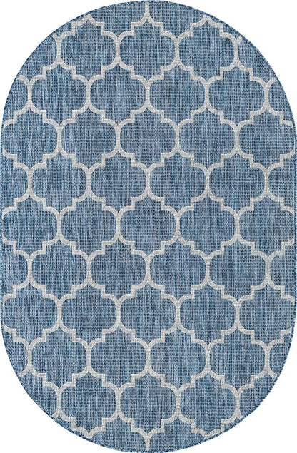 Unique Loom Trellis Collection Area Rug-Lattice Design, Moroccan Inspired for Indoor/Outdoor Décor, 5' 0" x 8' 0" Oval, Navy Blue/Gray