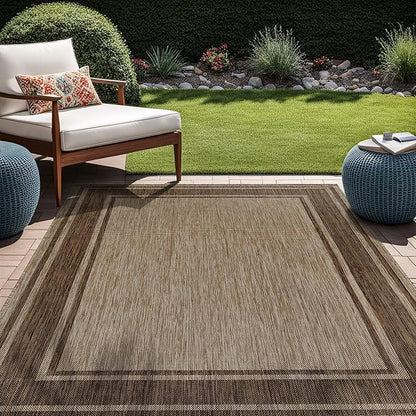 Beverly Rug Outdoor Rug 8x10 Modern Bordered Area Rugs for Indoor and Outdoor Patio Deck Porch Garden Waterproof Weather Sun Resistant Washable Outside Carpet (8 x 10 Jute)