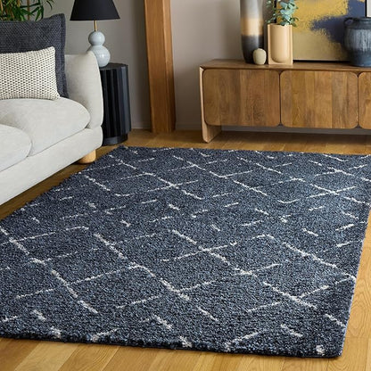 SAFAVIEH Arizona Shag Collection Area Rug - 5'1" x 7'6", Slate Blue & Ivory, Moroccan Boho Design, Non-Shedding & Easy to Clean, Ideal for Living Room, Bedroom, Dining Space (ASG743L)