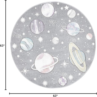 SAFAVIEH Carousel Kids Collection 5'3" Round Grey/Lavender CRK103F Outer Space Area Rug