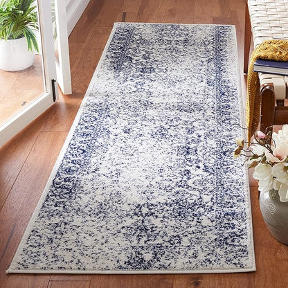 SAFAVIEH Adirondack Collection Runner Rug - 2'6" x 8', Ivory & Navy, Distressed Vintage Floral Design, Non-Shedding & Easy to Clean, Ideal for Hallway, Foyer, Entryway, Bedroom (ADR109M)