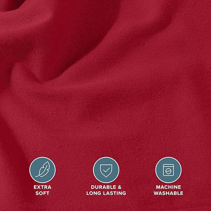 Bare Home Flannel Fitted Bottom Sheet 100% Cotton, Velvety Soft Heavyweight - Double Brushed Flannel - Deep Pocket (King, Red)