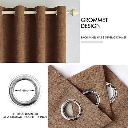 MIULEE Linen Curtains for Bedroom 100% Blackout Thermal Insulated Brown Grommet Room Darkening Curtains & Drapes Fall Decor for Living Room Nursery 52 x 90 Inch (2 Panels)