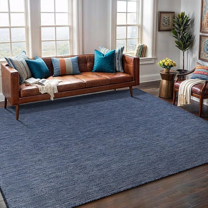 Washable Indoor Outdoor Rug 10x14 Weather Resistant Area Rugs Modern Solid for Porch Deck Balcony Backyard Patio Outside Carpet (10 X 14 Azure Blue)