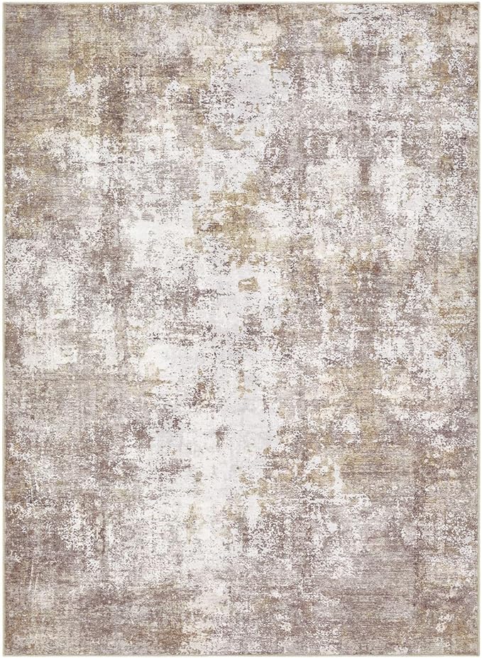 Washable 7x9 Area Rug: Modern Abstract Soft Non-Slip Indoor Rugs Home Decor - Low Pile Stain Resistant Foldable Carpet for Living Room Bedroom Dining Room Playroom(Golden Brown,7'x9')