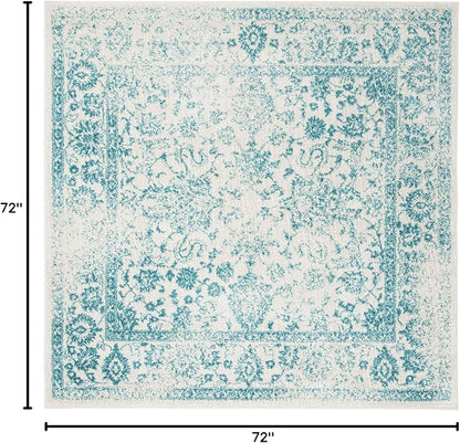 SAFAVIEH Adirondack Collection Area Rug - 6' Square, Ivory & Teal, Distressed Vintage Floral Design, Non-Shedding & Easy to Clean, Ideal for Living Room, Bedroom, Dining Space (ADR109D)