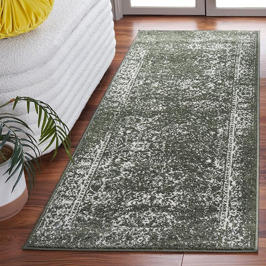 SAFAVIEH Adirondack Collection Runner Rug - 2'6" x 6', Dark Green & Ivory, Distressed Vintage Floral Design, Non-Shedding & Easy to Clean, Ideal for Hallway, Foyer, Entryway, Bedroom (ADR109Y)