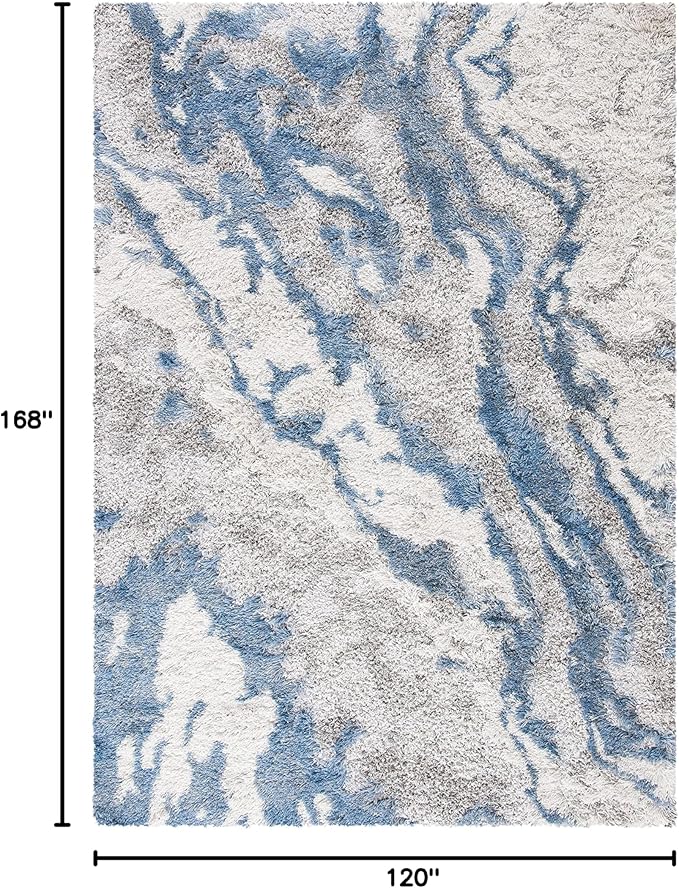 SAFAVIEH Horizon Shag Collection Area Rug - 10' x 14', Grey & Blue, Modern Abstract Design, Non-Shedding & Easy Care, 2-inch Thick Ideal for High Traffic Areas in Living Room, Bedroom (HZN890G)