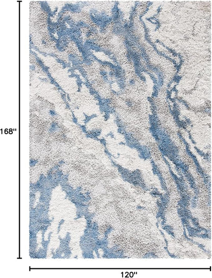 SAFAVIEH Horizon Shag Collection Area Rug - 10' x 14', Grey & Blue, Modern Abstract Design, Non-Shedding & Easy Care, 2-inch Thick Ideal for High Traffic Areas in Living Room, Bedroom (HZN890G)