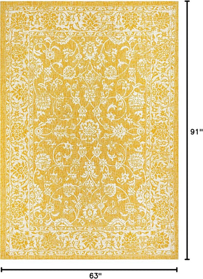 JONATHAN Y Weave Floral Indoor Outdoor Area Rug 5X8 Yellow/Cream, Tela Bohemian Textured for Backyard, Patio, Porch, Easy-Cleaning, High Traffic, Pet-Friendly, Non-Shedding (SMB100E-5)