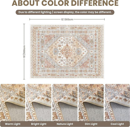 zesthome 10x12 Area Rugs,Stain Resistant Washable Rug,Ultra-Thin Rugs for Living Room,Bedroom,Non-Slip Backing Home Decor Large Area Rug (Orange,10'x12')