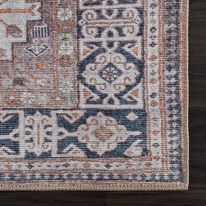 Bloom Rugs Washable 5' x 7' Rug - Brown/Blue/Orange Traditional Area Rug for Living Room, Bedroom, Dining Room, and Kitchen - Exact Size: 5' x 7'