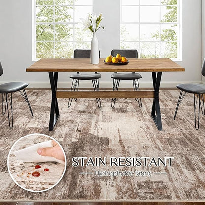 Abstract Living Room Rug 5x8 - Modern Washable Soft Thin Area Rug for Living Room Bedroom Under Dining Table - Neutral Indoor Floor Rug Carpets for Home Office Playroom Nursery - Brown
