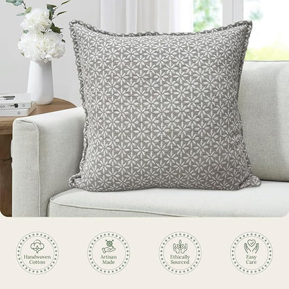 SanVia Tranquil Premium Cotton Throw Pillow Covers, 20 x 20 Inches, Luxurious Handwoven Reversible Couch Pillow Covers with Hidden Zipper, Elegant Home Décor, Insert Not Included