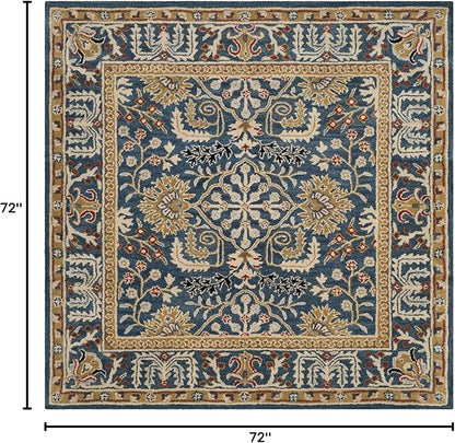 SAFAVIEH Antiquity Collection Area Rug - 6' Square, Dark Blue & Multi, Handmade Traditional Oriental Wool, Ideal for High Traffic Areas in Living Room, Bedroom (AT64B)