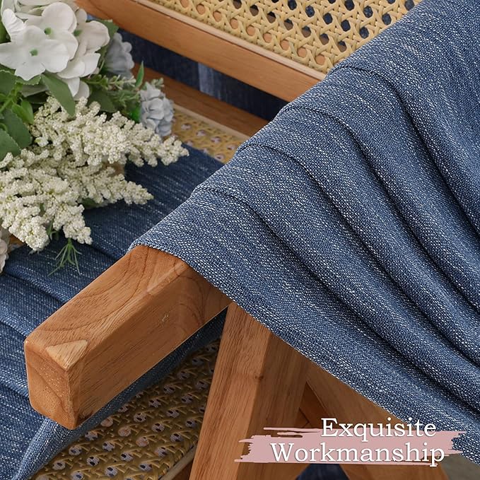 Simplebrand Navy Blue Semi Sheer Faux Linen Textured Curtains 54 Inch Length 2 Panels Set, Rod Pocket Farmhouse Short Curtain Drapes for Dinning Small Windows Bathroom Bedroom, Each 40Wx54L in