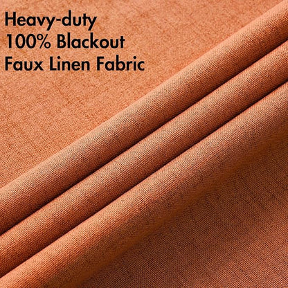 MIULEE 100% Blackout Linen Curtains for Bedroom Thermal Insulated Orange Grommet Room Darkening Curtains & Drapes Fall Decor for Living Room Nursery 52 x 96 Inch (2 Panels)