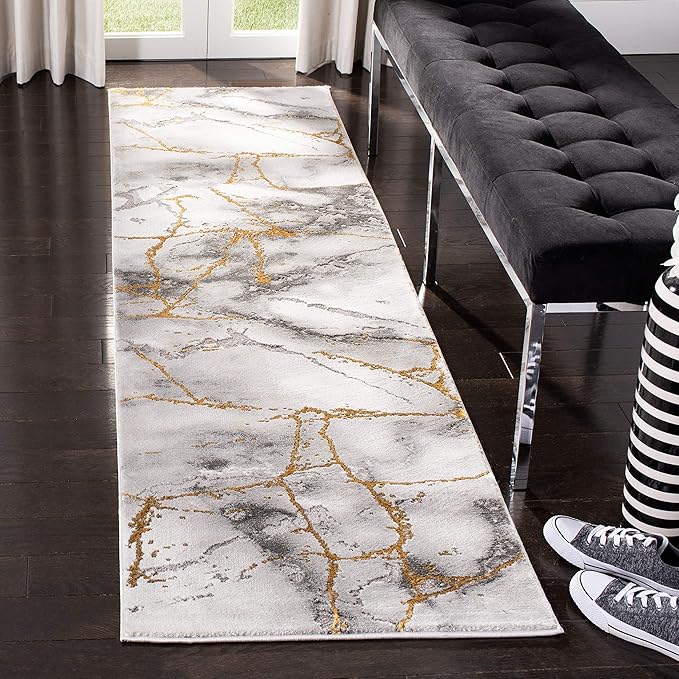 SAFAVIEH Craft Collection Runner Rug - 2'3" x 18', Grey & Gold, Modern Abstract Design, Non-Shedding & Easy Care, Ideal for High Traffic Areas in Living Room, Bedroom (CFT877F)