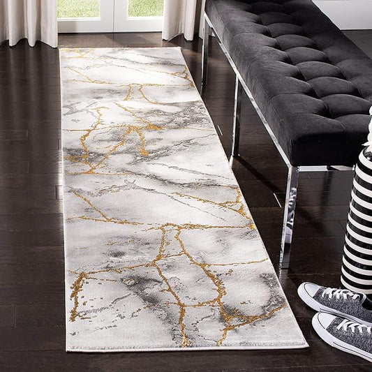 SAFAVIEH Craft Collection Runner Rug - 2'3" x 22', Grey & Gold, Modern Abstract Design, Non-Shedding & Easy Care, Ideal for High Traffic Areas in Living Room, Bedroom (CFT877F)