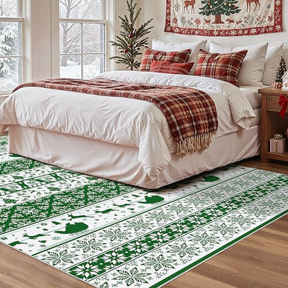 Abstract Living Room Rug 5X7 - Modern Washable Christmas Soft Thin Area Rug for Living Room Bedroom Under Dining Table - Neutral Indoor Floor Rug Carpets for Home Office Playroom Nursery - Green White