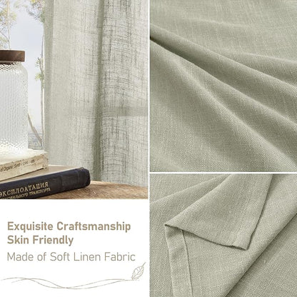 LAMIT Sage Grey Linen Boho Curtains 78 inch Length 2 Panels, Light Filtering Semi Sheer Panels Back Tab and Rod Pocket Neutral Drapes for Bedroom/Living Room, 52 x 78 Inch