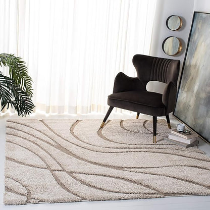 SAFAVIEH Florida Shag Collection Area Rug - 10' Square, Cream & Beige, Non-Shedding & Easy Care, 1.2-inch Thick Ideal for High Traffic Areas in Living Room, Bedroom (SG471-1113)