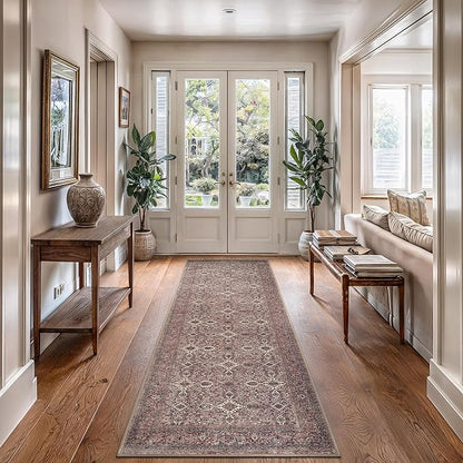 Bloom Rugs Washable Non-Slip 10 ft Runner - Beige Traditional Bordered Runner for Entryway, Hallway, Bathroom, and Kitchen - Exact Size: 2.5' x 10'