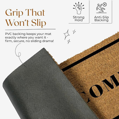 Coir Door Mats 17" X 30", Non-Slip Sturdy, PVC Backed Heavy Duty, Easy to Clean, Ideal for Door Entrance, Patio, Porch, Backyard, Garages, Welcome with Border