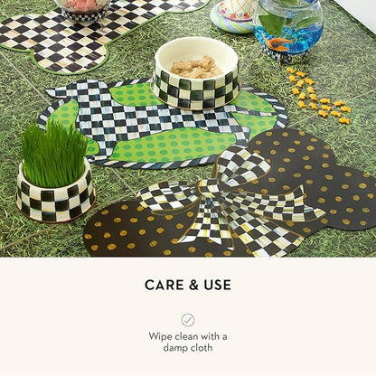 MACKENZIE-CHILDS Pup Placemat, Cute Pet-Food Mat for Dog Bowls and Cat Bowls, Blue-and-White Royal Check