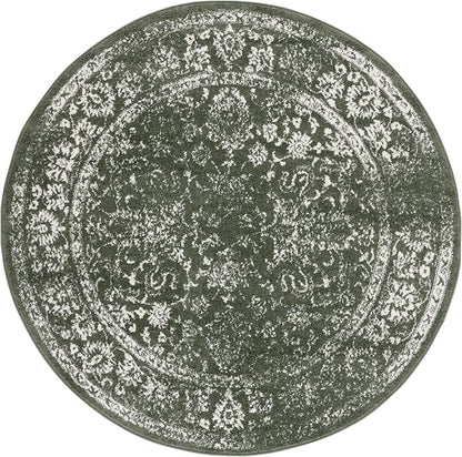 SAFAVIEH Adirondack Collection Area Rug - 6' Round, Dark Green & Ivory, Distressed Vintage Floral Design, Non-Shedding & Easy to Clean, Ideal for Living Room, Bedroom, Dining Space (ADR109Y)