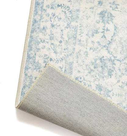 4x6 Blue Area Rug Non Slip Vintage Office Entryway Rug Distressed Machine Washable Kitchen Carpet Traditional Retro Floral Accent Throw Door Mat for Bedroom Bathroom Dining Living Room