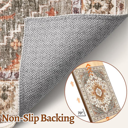 Tangsoo 2x10 Vintage Floral Geometric Runner Rug, Turmeric & Multicolor, Machine Made, Non-Slip, Washable, 0.35 Inch Pile, Rectangular, Indoor, Entryway & Living Room