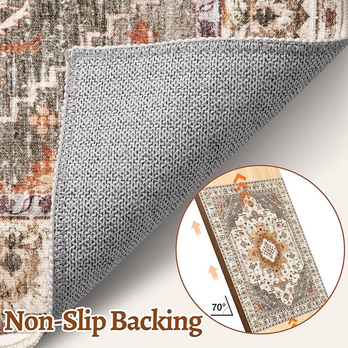 Tangsoo 2x6 Washable Runner Rug for Hallways, Non Slip Vintage Rugs, Soft Low Pile Long Rug, Print Distressed Turmeric Carpet Runners for Kitchen Bedroom Entryway Bathroom Living Room