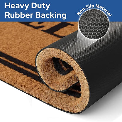 Barnyard Designs Natural Coco Coir Heavy Duty Backing Doormat - Large Cute Non-Slip Front Door Welcome Mat for Outside Entrance or Porch Entry, Brown (36x72, Welcome)