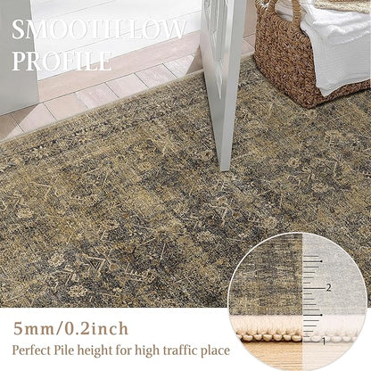 6x9 Brown Black Area Rug for Living Room Washable Vintage Distressed Carpet Large Bedroom Low Pile Non Slip Indoor Soft Retro Throw Accent Rug Office Kitchen Bathroom Dining Room