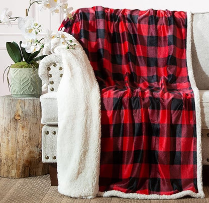 CARSTENS, INC. Ultra Premium Super Soft Plush Sherpa Fleece Oversized Throw Blanket 54" x 68", Red Buffalo Plaid