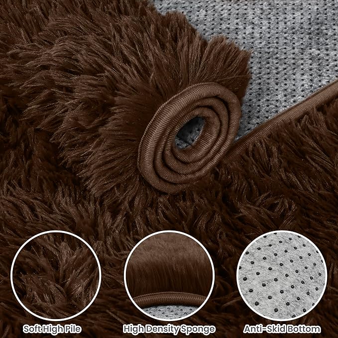 4x6 Area Rugs for Living Room Rug: Soft Fluffy Shag Brown Rugs for Bedroom, Non-Slip Large Fuzzy Plush Rug Indoor Floor Carpet for Nursery Kids Boys Girls Room, Dorms, Playroom, Modern Home Decor
