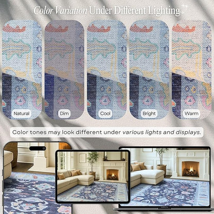 Fame Rugs Navy Blue Modern Oushak Rug 3x5, Washable Vintage Turkish Colorful Oriental Antique Inspired Foldable Small Area Rugs, Luxury Living Room Bedroom (388NB, 2'6" x 5')