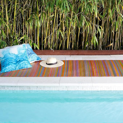 Fab Habitat Outdoor Rug - Waterproof, Fade Resistant, Crease-Free - Premium Recycled Plastic - Striped - Porch, Deck, Balcony, Mudroom, Laundry Room, Patio - Cancun - Multicolor - 3 x 5 ft