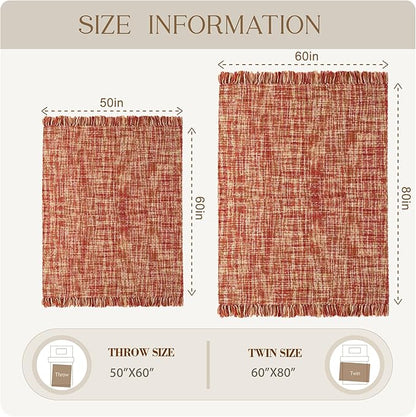 Multi-Color Dark Red Cable Knitted Throw Blanket for Couch,60"X80" Boho Style Textured Blankets for Home Decor,Super Soft Warm Cozy Chunky Knit Blanket with Decorative Tassels for Bed