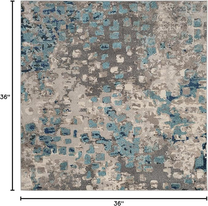 SAFAVIEH Monaco Collection Area Rug - 3' Square, Grey & Light Blue, Boho Chic Abstract Watercolor Design, Non-Shedding & Easy Care, Ideal for High Traffic Areas in Living Room, Bedroom (MNC225E)