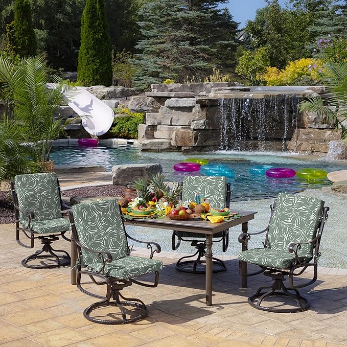 Arden Outdoor Midback Chair Cushion, 18 x 16.5, Rain-Proof, Fade Resistant Sage King Palm