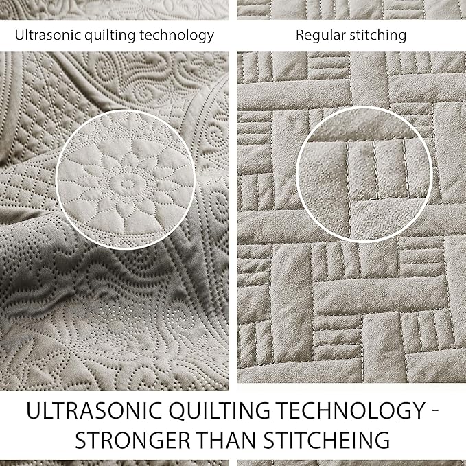 IR Imperial Rooms 8 Pack Quilt King Size Bedding (106" x 96") - Bulk Wholesale for Hotels, Guest Bedroom & Airbnbs - Lightweight Microfiber Reversible Floral Embossed Quilts Bedspreads (Beige)
