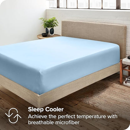 Bare Home 2-Pack Fitted Bottom Sheets Twin XL - Premium 1800 Ultra-Soft Wrinkle Resistant Microfiber - Deep Pocket (Twin XL, Light Blue)