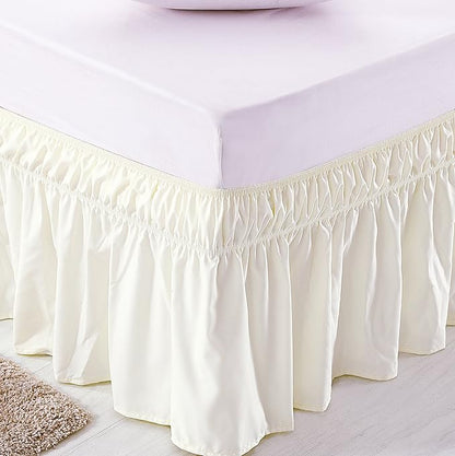 MEILA Wrap Around Bed Skirt Three Fabric Sides Elastic Dust Ruffled 16 Inch Tailored Drop,Easy to Install Fade Resistant-Ivory, Twin/Full